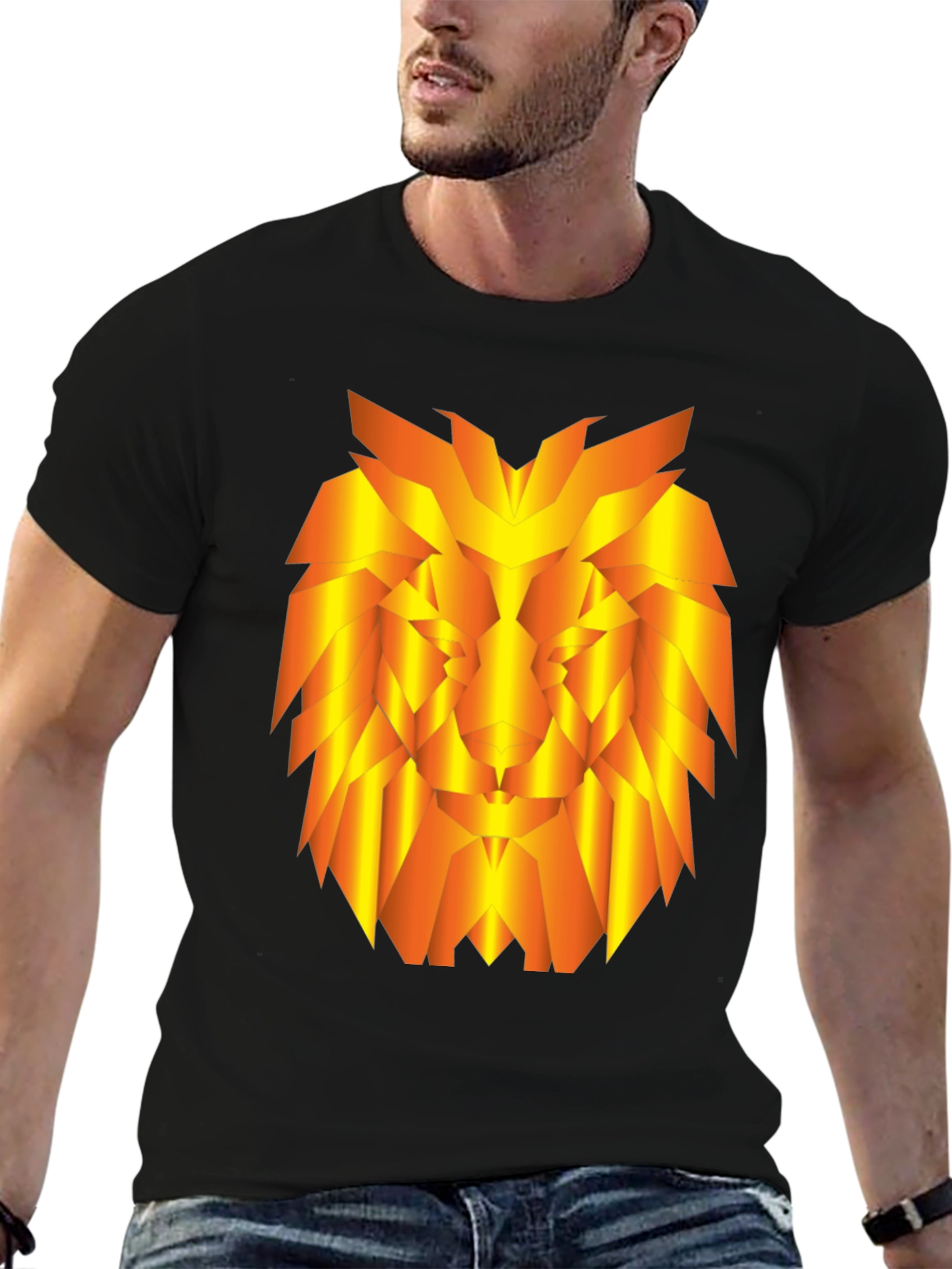 Geometric Lion Graphic Tee - Stylish Black T-Shirt