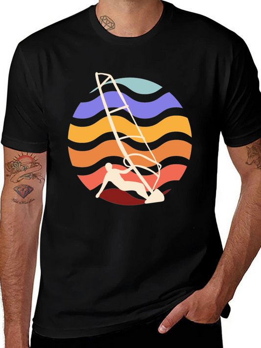 Retro Windsurfing T-Shirt - Vintage Sunset Wave Design