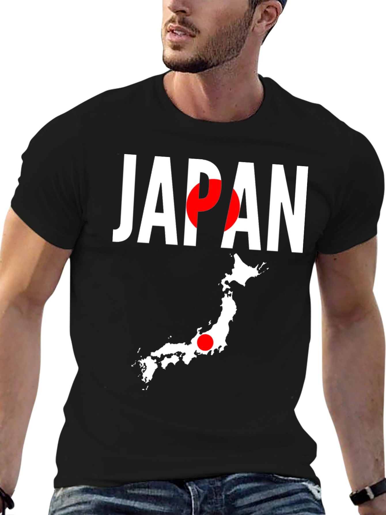 Japan Flag Graphic Tee - Black Crew Neck T-Shirt