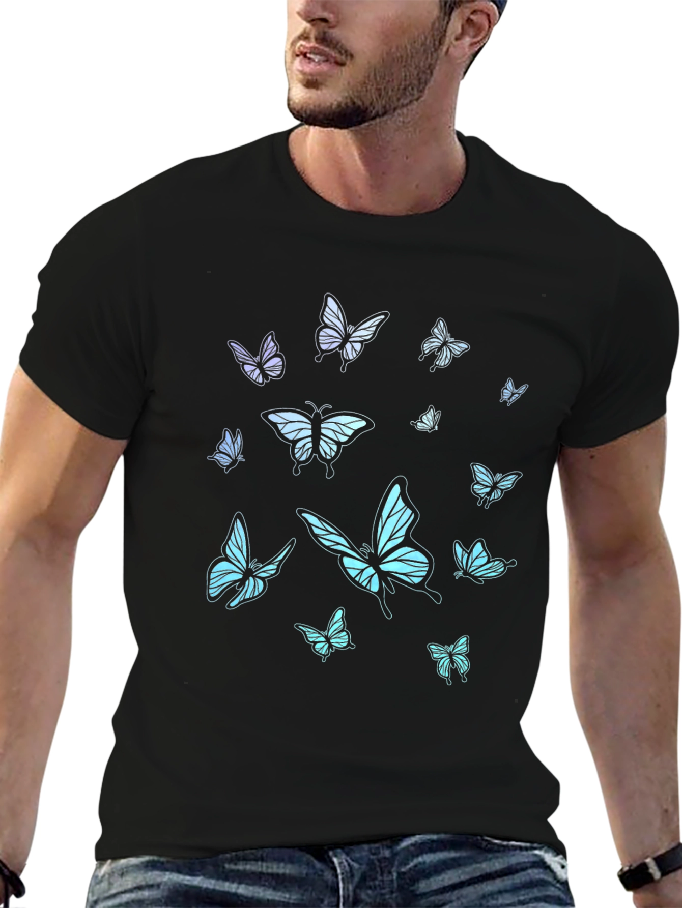 Butterfly Print Black T-Shirt
