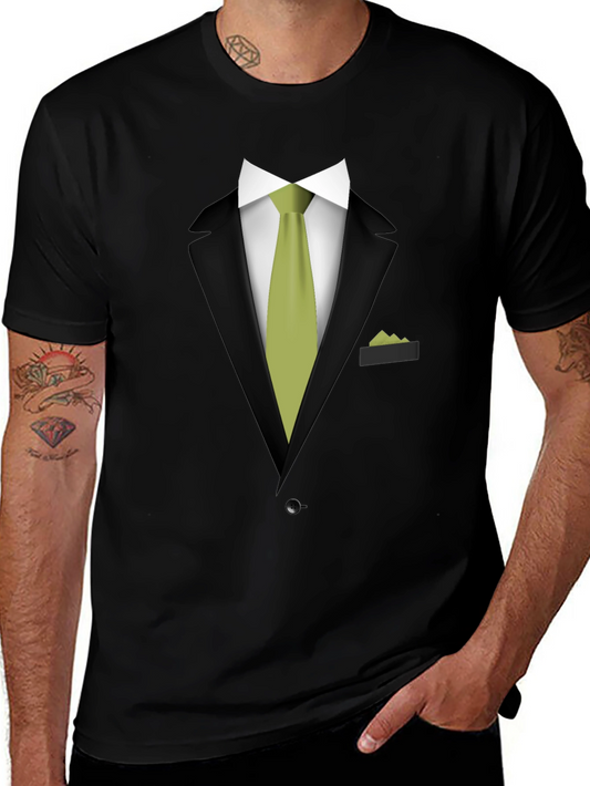 Tuxedo T-Shirt - Black Suit with Green Tie Design