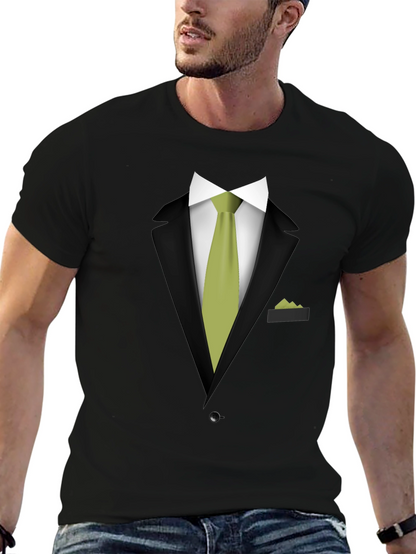 Tuxedo T-Shirt - Black Suit with Green Tie Design