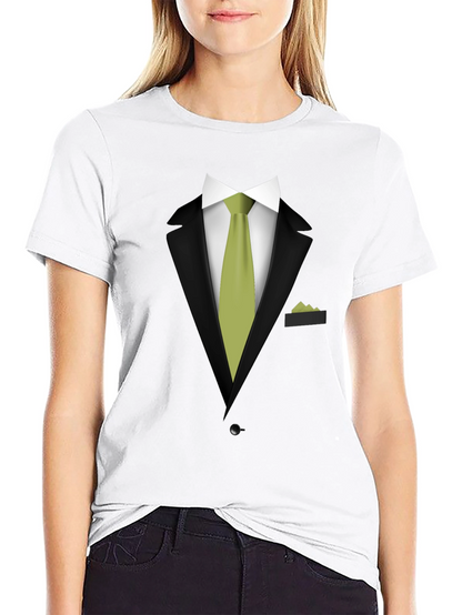 Tuxedo T-Shirt - Black Suit with Green Tie Design