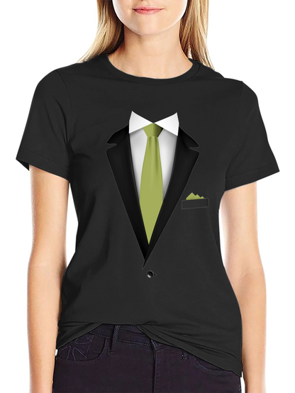 Tuxedo T-Shirt - Black Suit with Green Tie Design