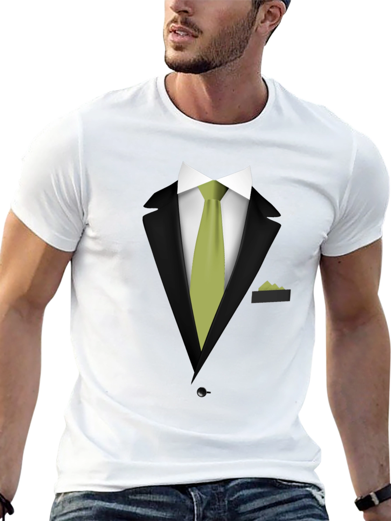 Tuxedo T-Shirt - Black Suit with Green Tie Design