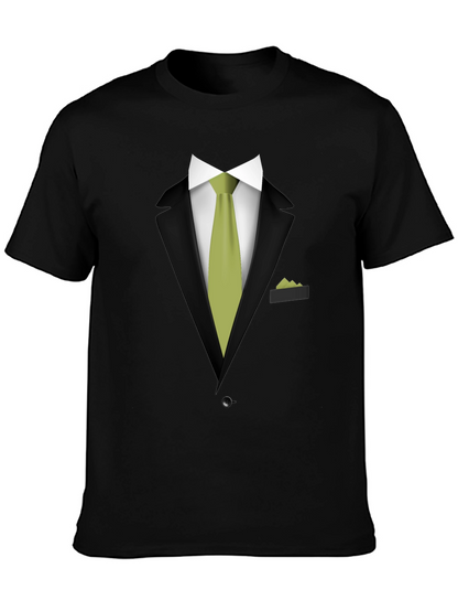 Tuxedo T-Shirt - Black Suit with Green Tie Design