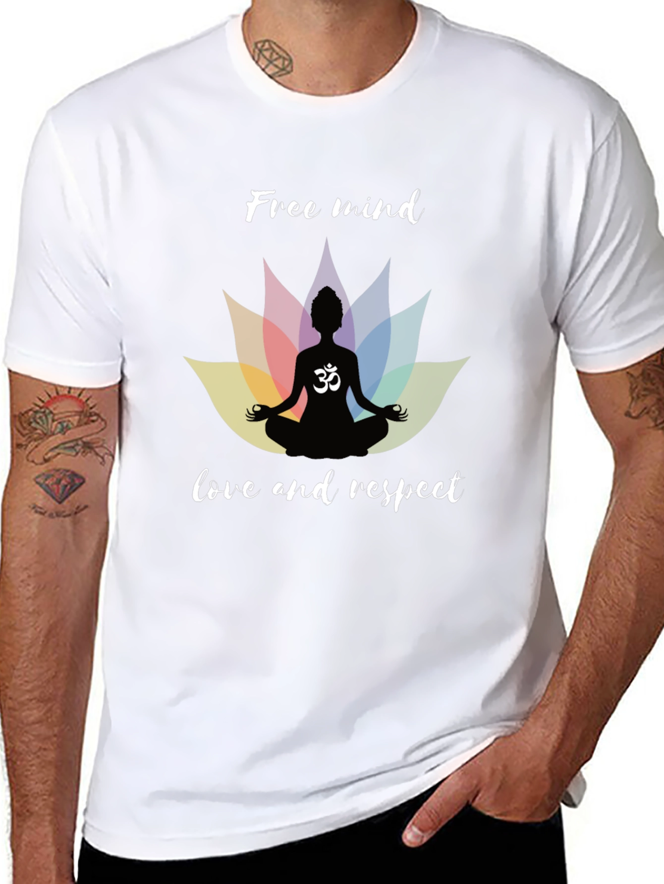 Free Mind Om Yoga Lotus Mens Black T-Shirt