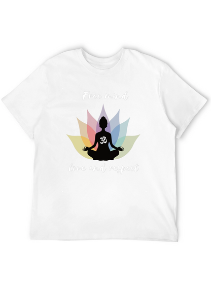 Free Mind Om Yoga Lotus Mens Black T-Shirt