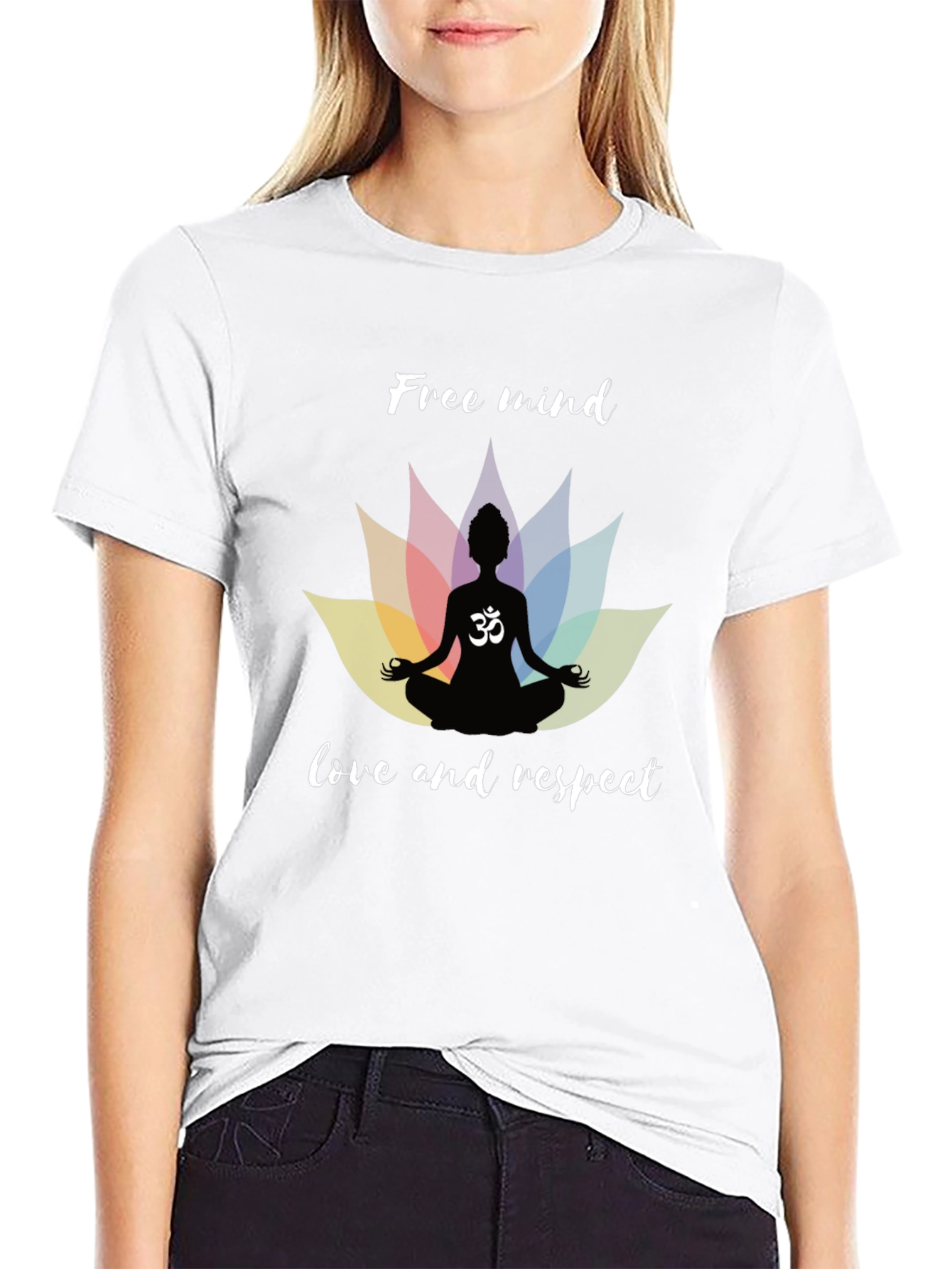 Free Mind Om Yoga Lotus Mens Black T-Shirt