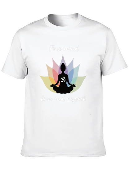 Free Mind Om Yoga Lotus Mens Black T-Shirt