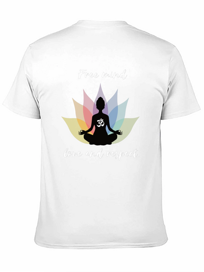 Free Mind Om Yoga Lotus Mens Black T-Shirt