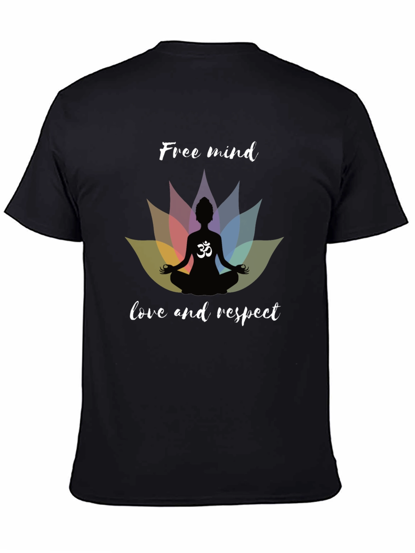 Free Mind Om Yoga Lotus Mens Black T-Shirt