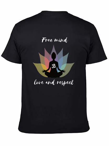 Free Mind Om Yoga Lotus Mens Black T-Shirt