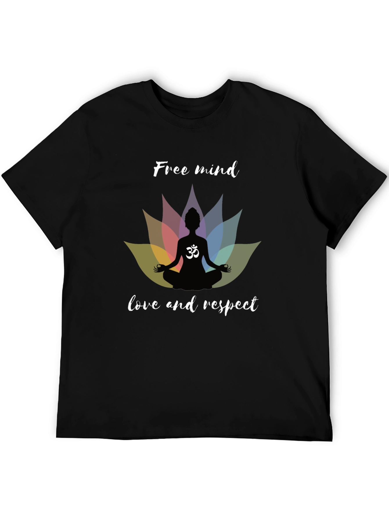 Free Mind Om Yoga Lotus Mens Black T-Shirt