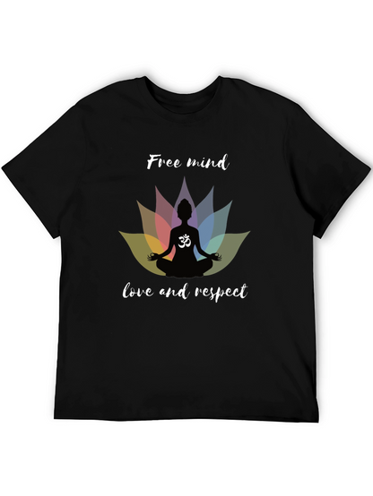 Free Mind Om Yoga Lotus Mens Black T-Shirt