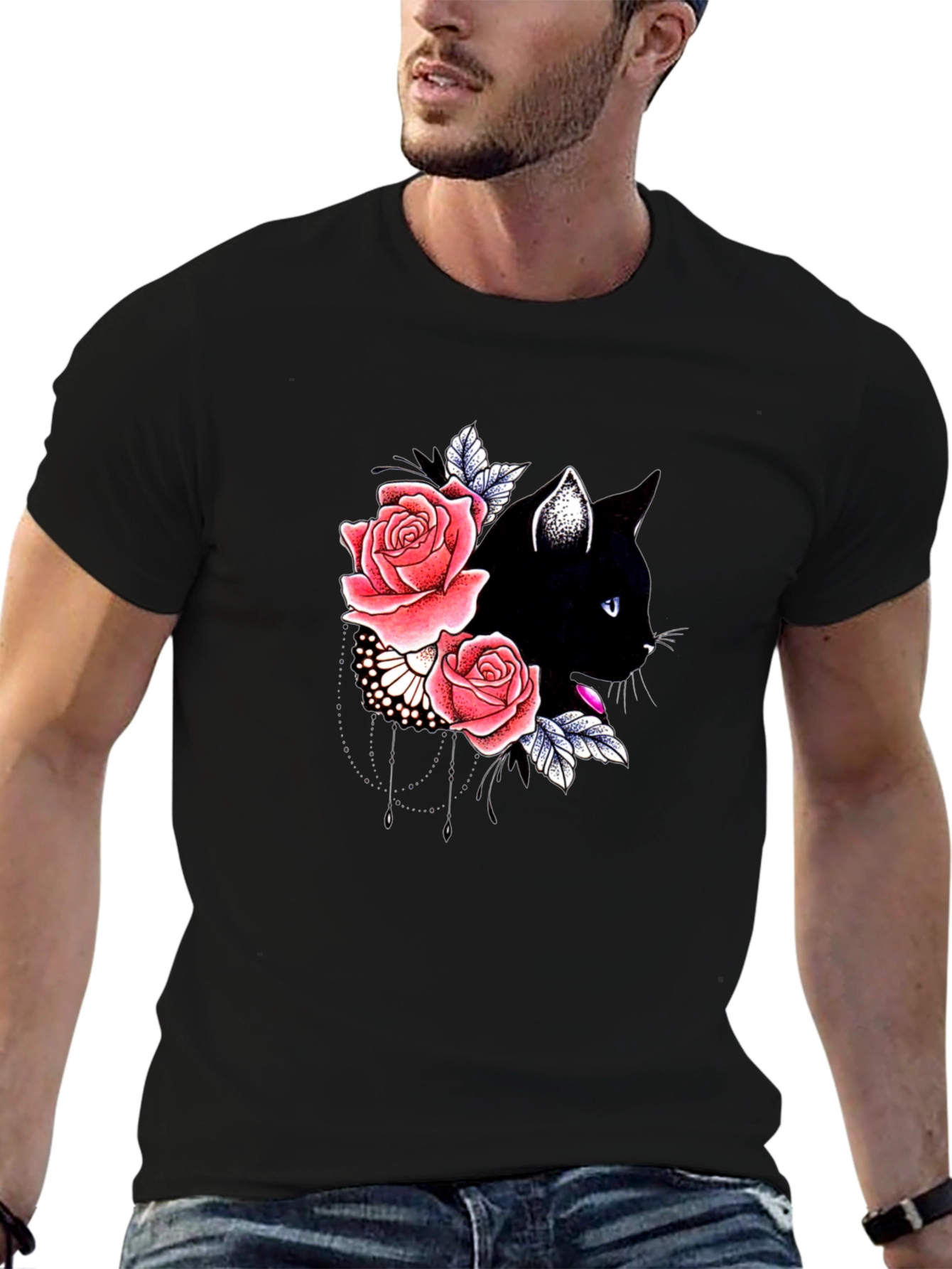 Black Cat Floral T-Shirt