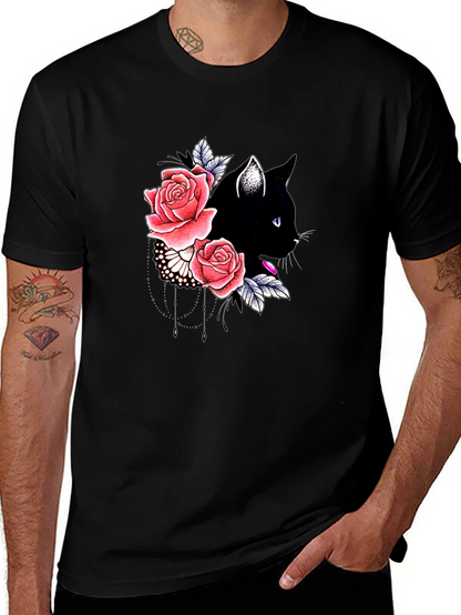 Black Cat Floral T-Shirt