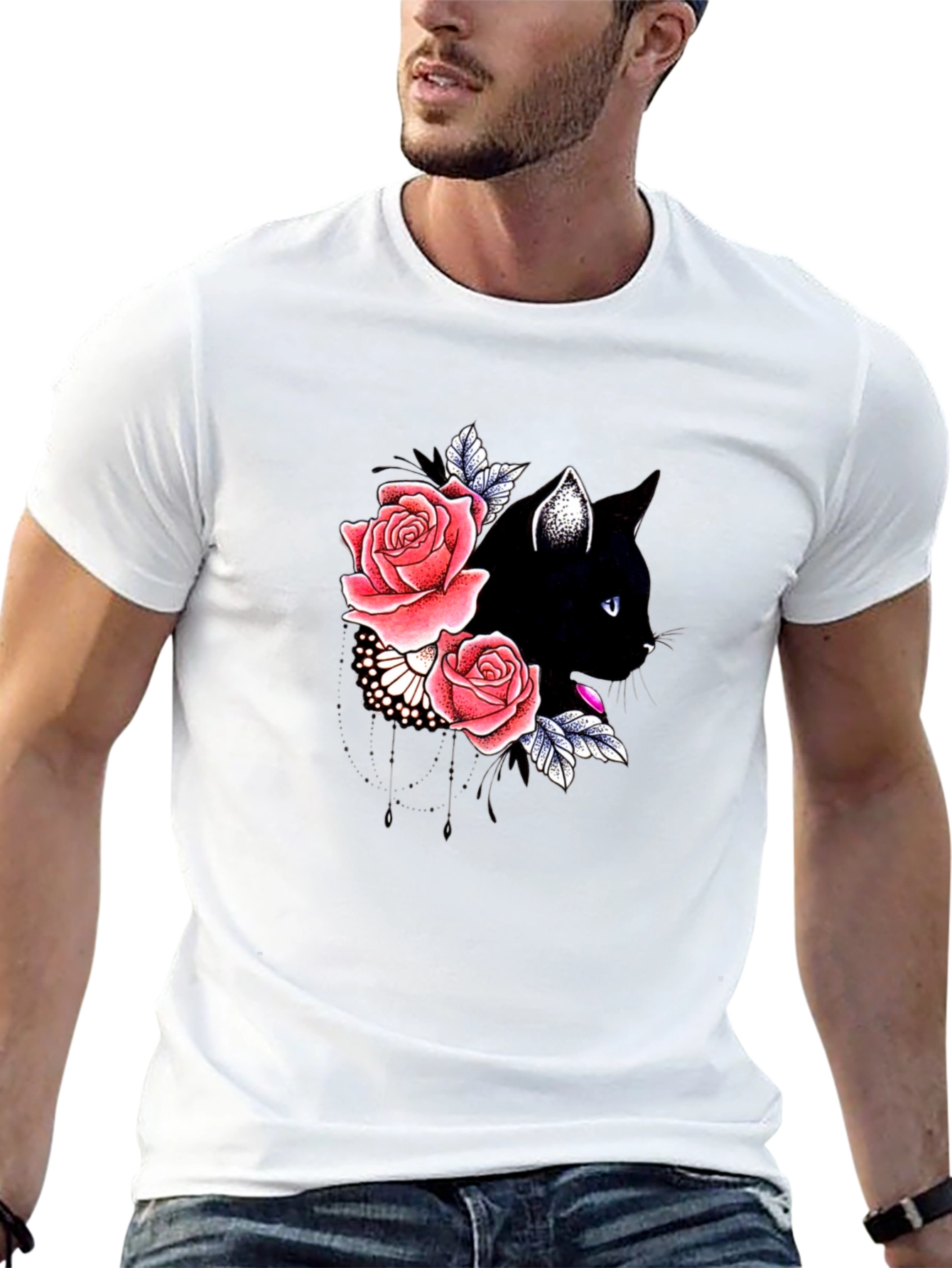 Black Cat Floral T-Shirt