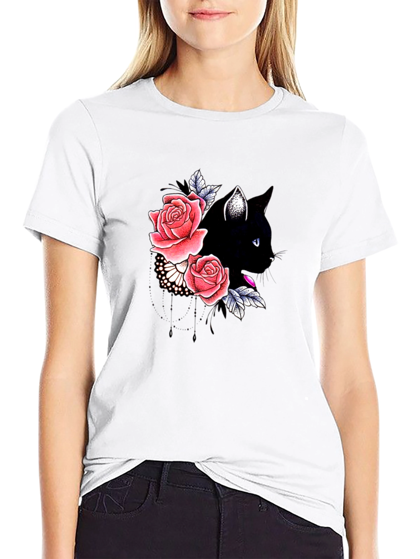 Black Cat Floral T-Shirt
