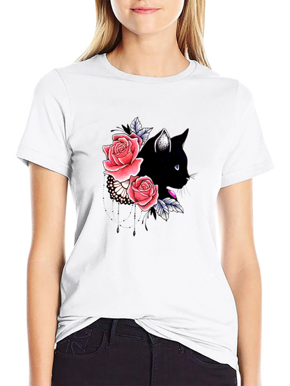 Black Cat Floral T-Shirt
