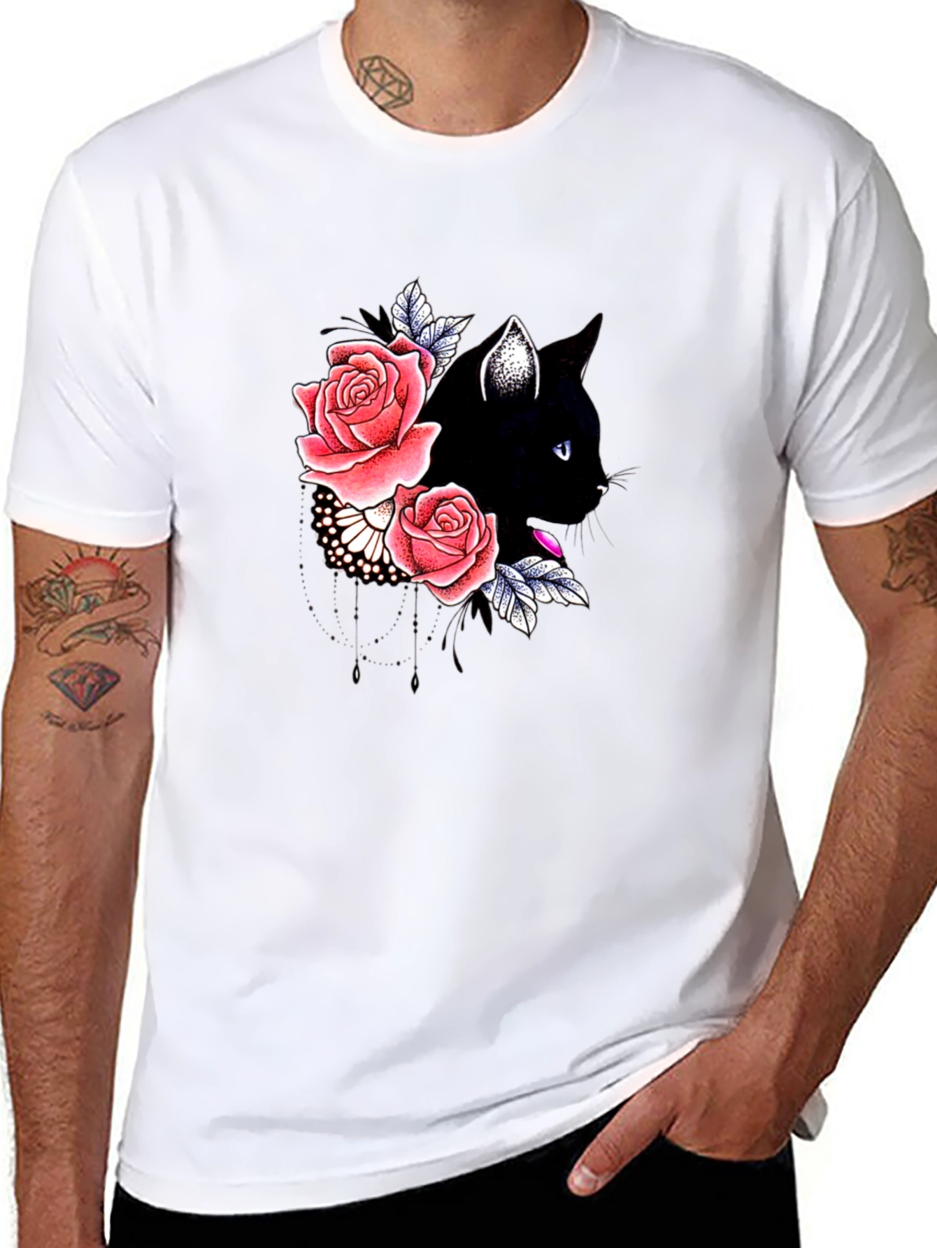 Black Cat Floral T-Shirt