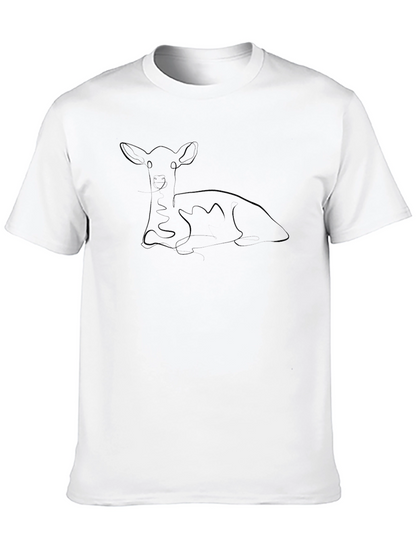 Black Tee with Minimalist Deer Line Art