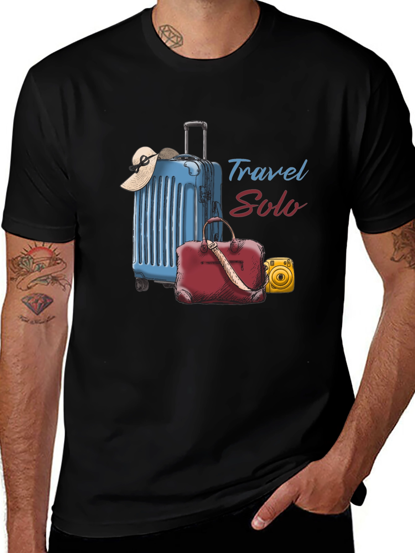 Travel Solo Black T-Shirt - Adventure Awaits!