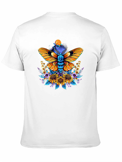 Moth & Floral Print Black T-Shirt