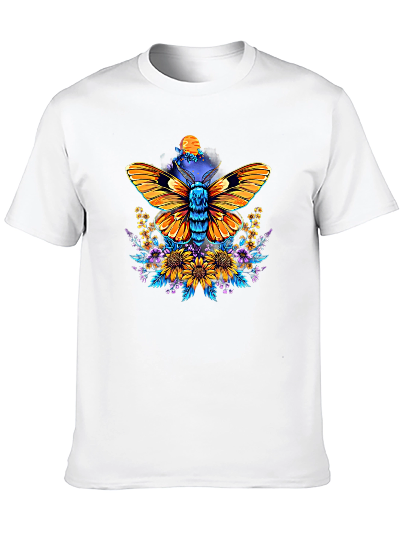 Moth & Floral Print Black T-Shirt