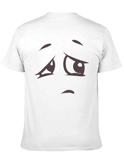 Expressive Sad Face Graphic Tee - Soft Cotton Blend