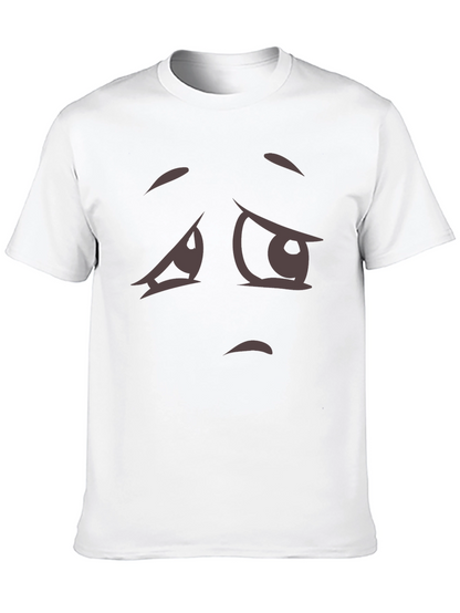 Expressive Sad Face Graphic Tee - Soft Cotton Blend