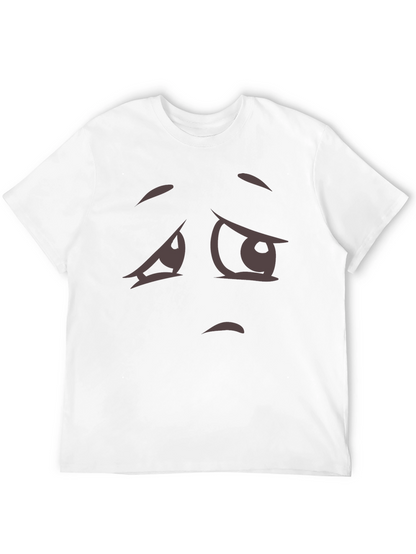 Expressive Sad Face Graphic Tee - Soft Cotton Blend