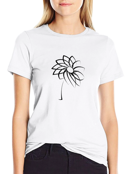 Minimalist Flower Graphic Black T-Shirt