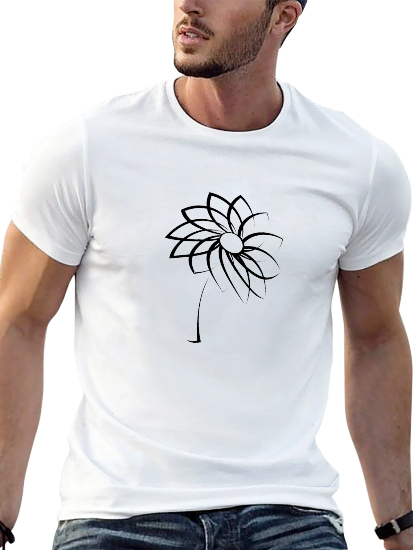 Minimalist Flower Graphic Black T-Shirt