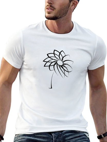 Minimalist Flower Graphic Black T-Shirt
