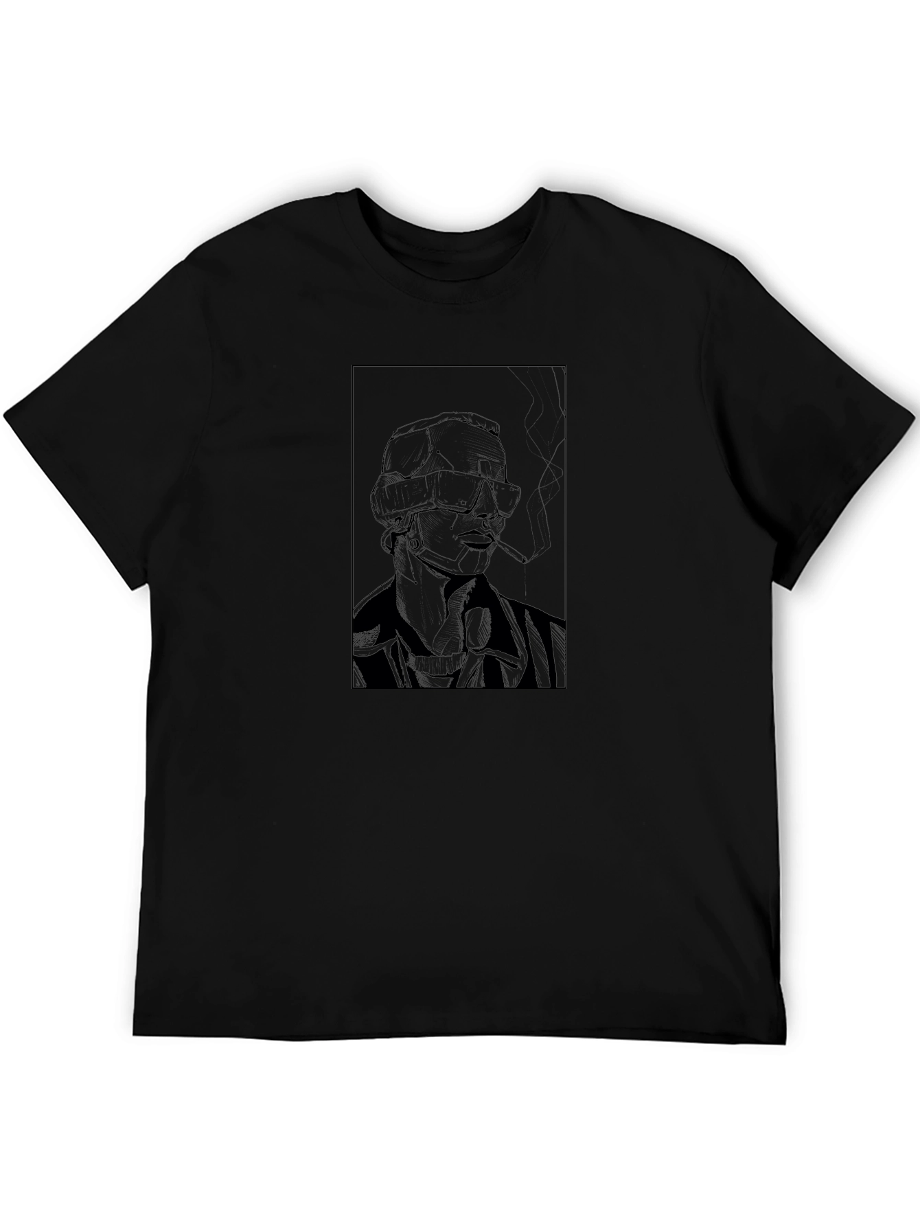 Edgy Cyberpunk Smoker Graphic Tee - Black