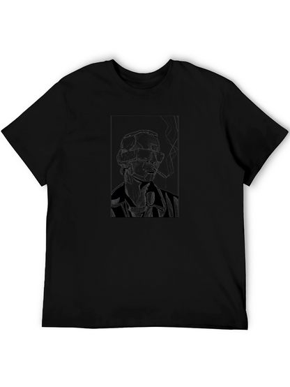 Edgy Cyberpunk Smoker Graphic Tee - Black