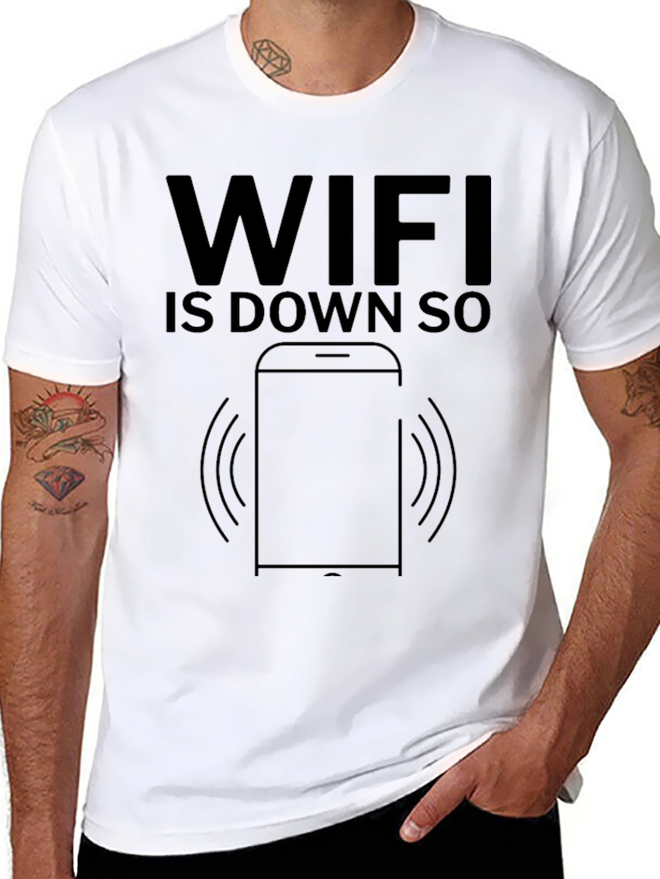 Funny WiFi Down Black Graphic T-Shirt