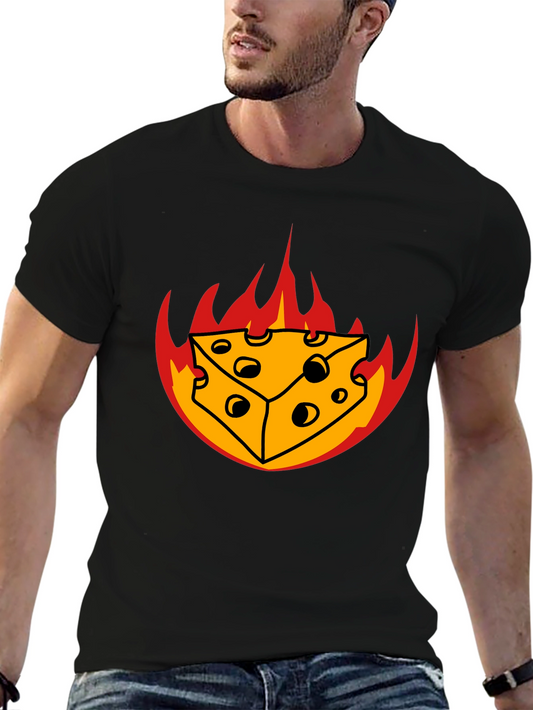 Fiery Cheese Graphic Tee - Black Cotton T-Shirt