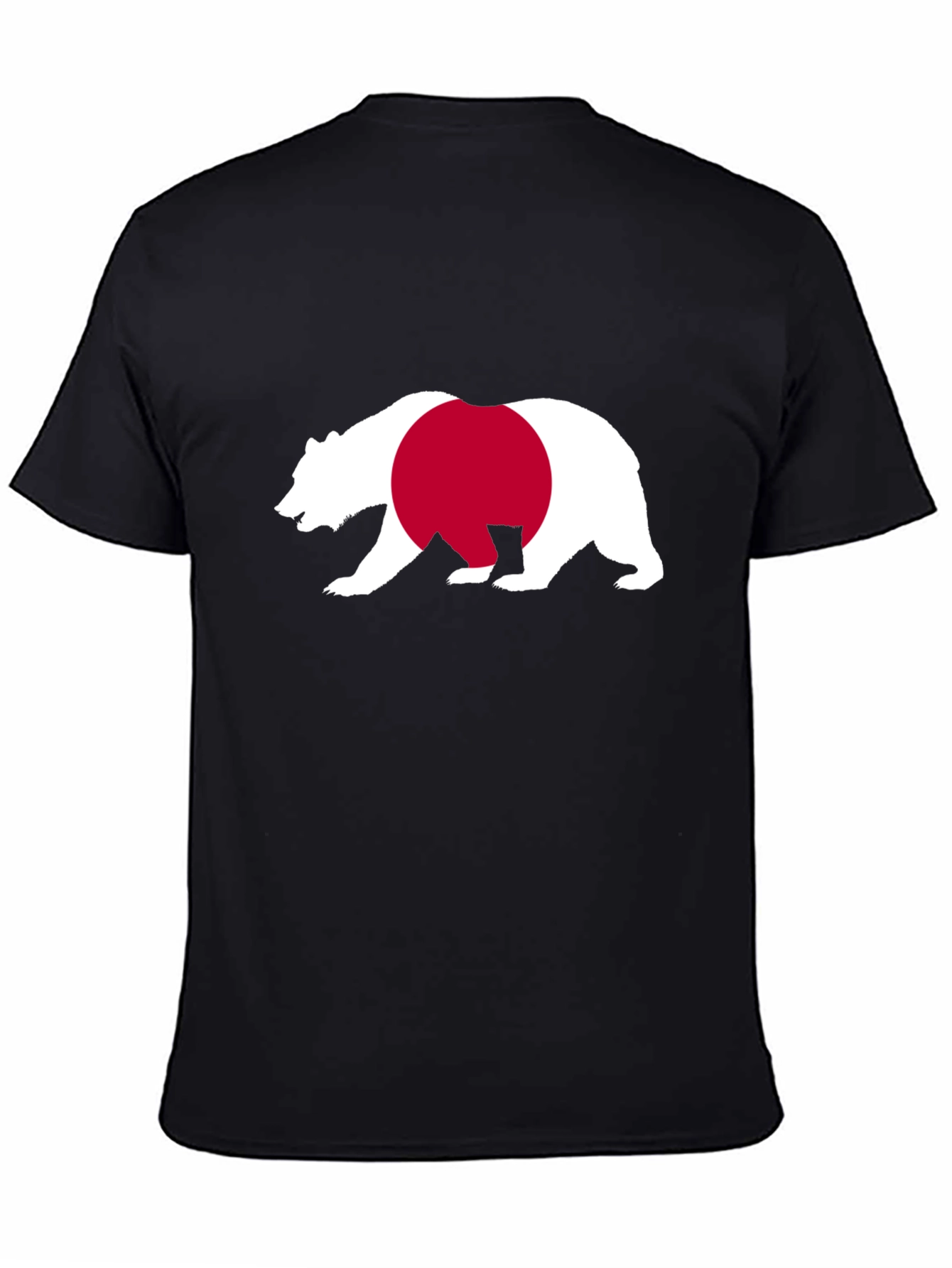 Bear Japan Flag Graphic Tee - Black Cotton Shirt