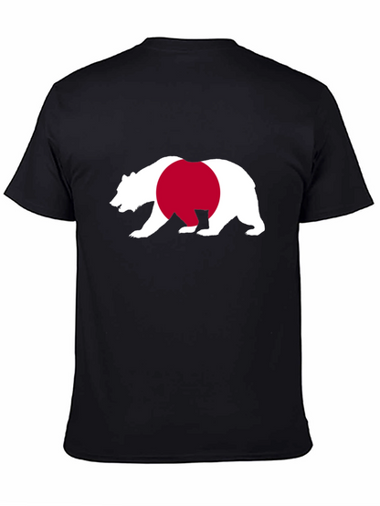 Bear Japan Flag Graphic Tee - Black Cotton Shirt
