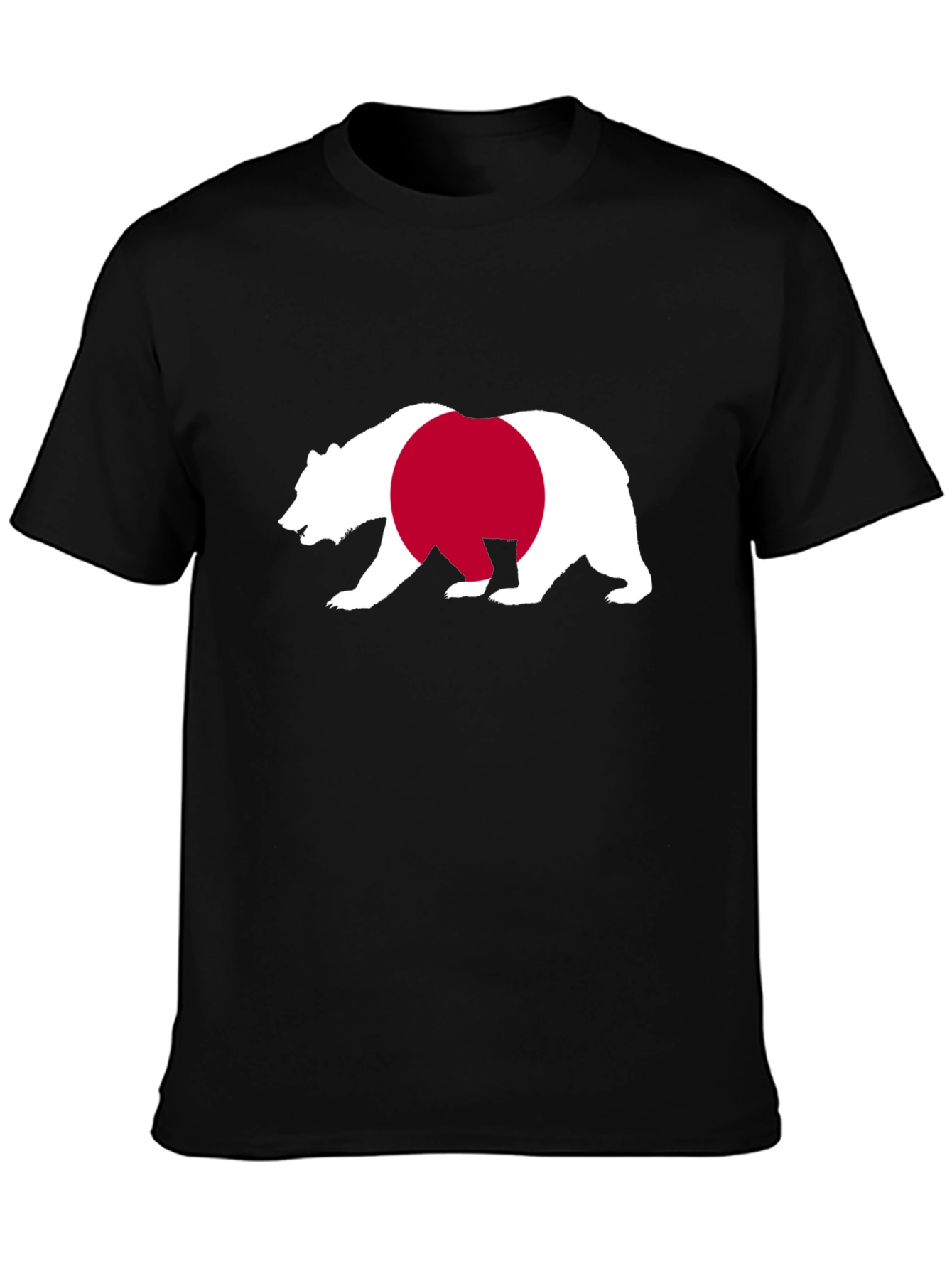 Bear Japan Flag Graphic Tee - Black Cotton Shirt
