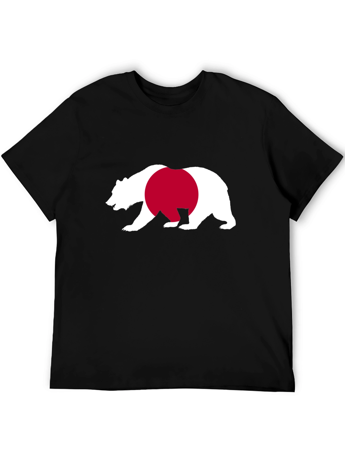 Bear Japan Flag Graphic Tee - Black Cotton Shirt