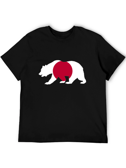 Bear Japan Flag Graphic Tee - Black Cotton Shirt