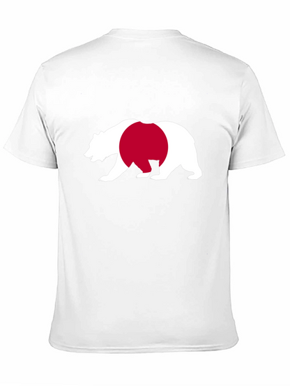 Bear Japan Flag Graphic Tee - Black Cotton Shirt