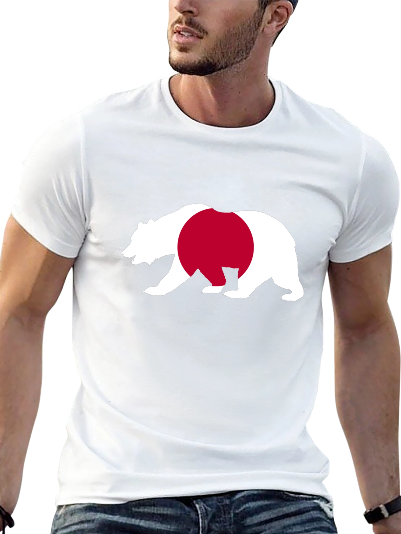 Bear Japan Flag Graphic Tee - Black Cotton Shirt