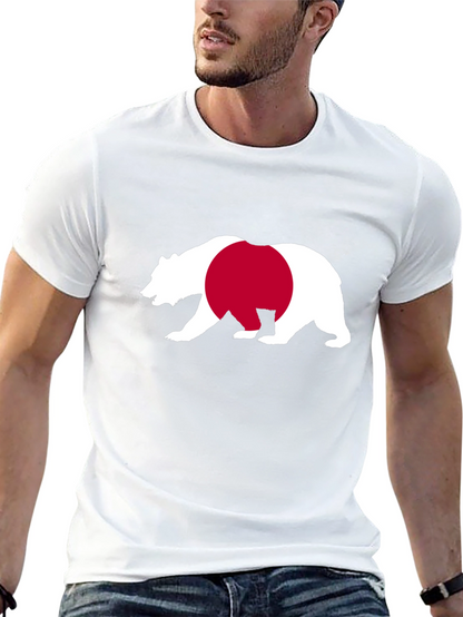 Bear Japan Flag Graphic Tee - Black Cotton Shirt