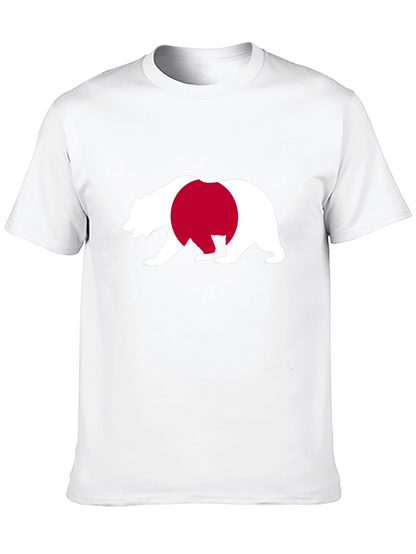Bear Japan Flag Graphic Tee - Black Cotton Shirt