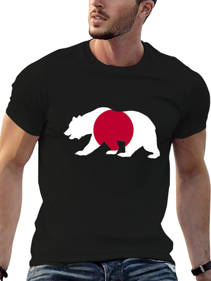 Bear Japan Flag Graphic Tee - Black Cotton Shirt