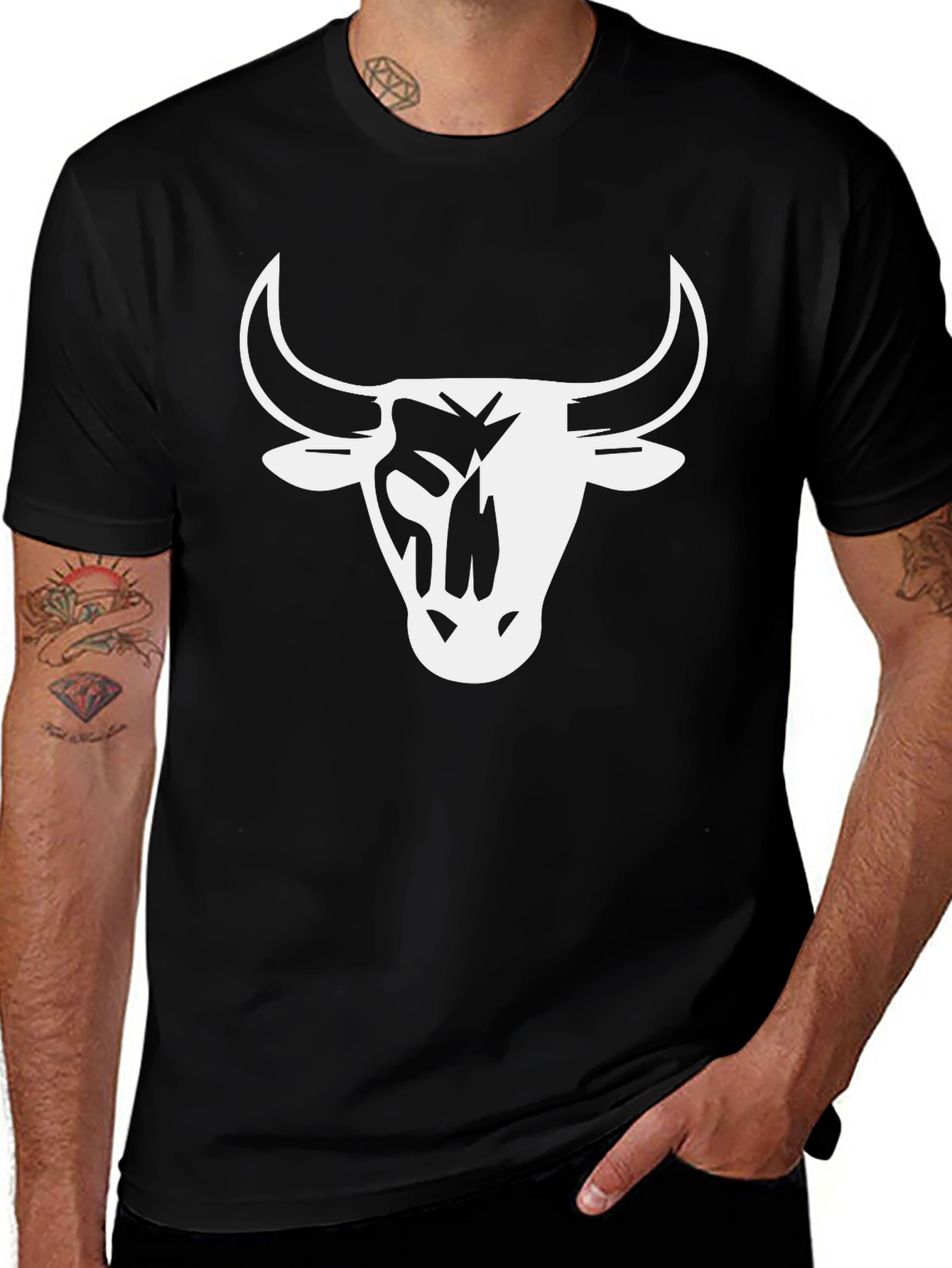 Black Bull Head Graphic Tee - Mens Casual T-Shirt